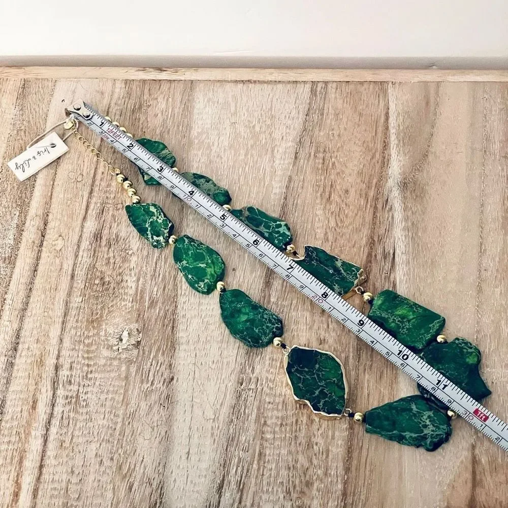 NWT Iris & Lily Gorgeous genuine Green Jasper gemstone Gold Necklace